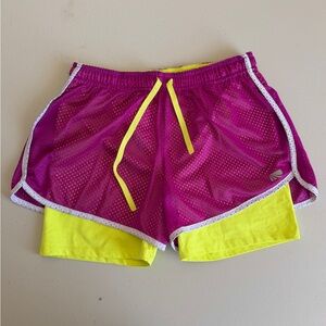 Marika Tek Women’s Double-Layer Athletic Shorts - Fuchsia & Neon Yellow size M